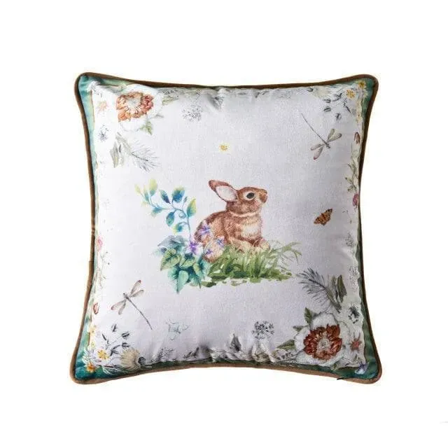 Birds of Floral Paradise Printed Velvet Cushion Cover