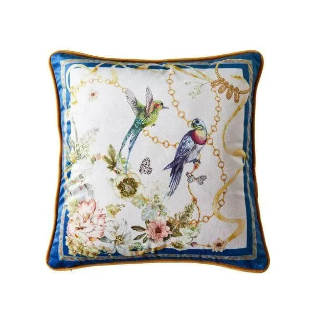 Birds of Floral Paradise Printed Velvet Cushion Cover