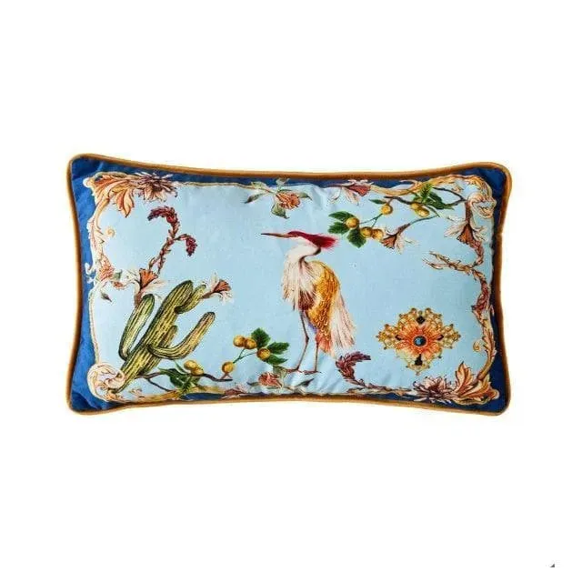 Birds of Floral Paradise Printed Velvet Cushion Cover