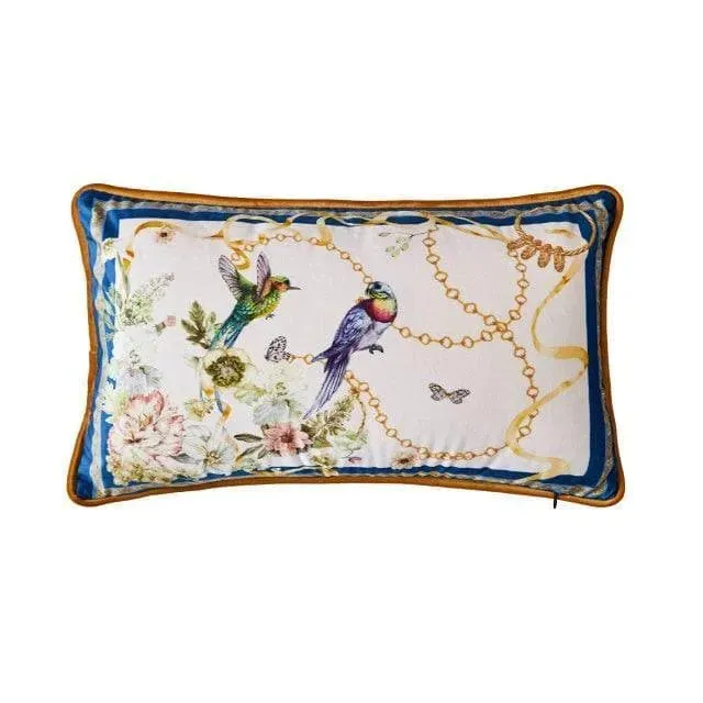 Birds of Floral Paradise Printed Velvet Cushion Cover