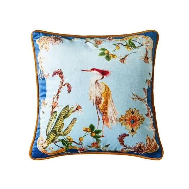 Birds of Floral Paradise Printed Velvet Cushion Cover