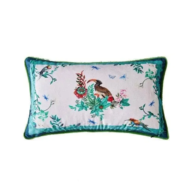 Birds of Floral Paradise Printed Velvet Cushion Cover