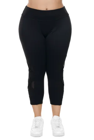 Black Crisscross Mesh Cutout Plus Size Yoga Pants