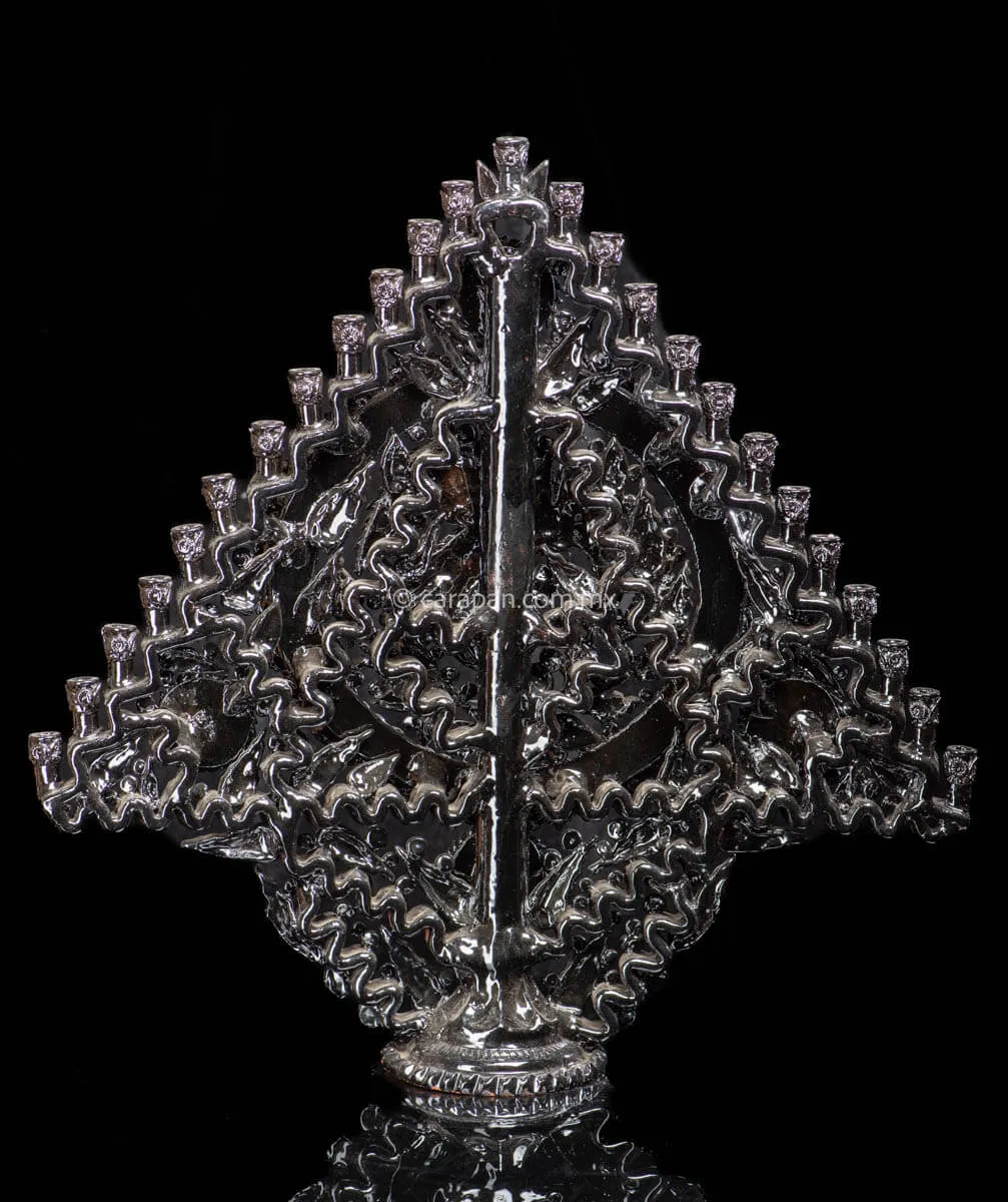 Black Glazed Candelabra with Mexican Emblem