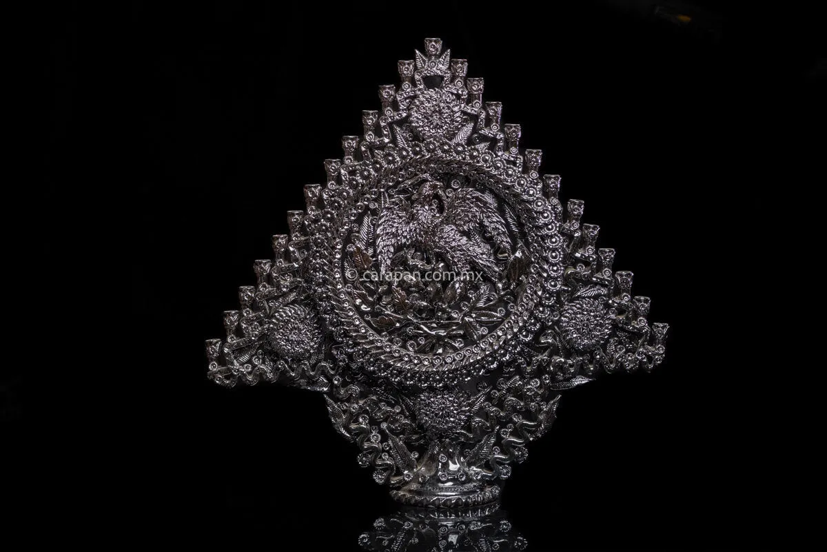 Black Glazed Candelabra with Mexican Emblem