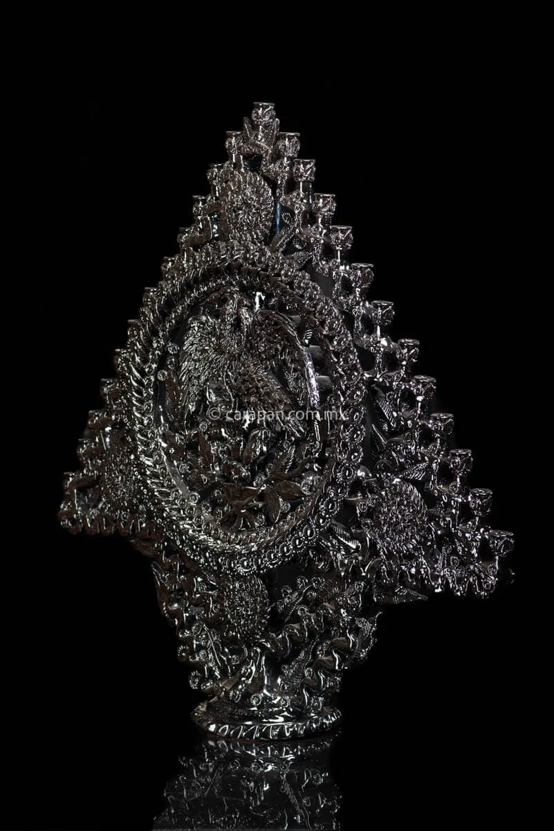 Black Glazed Candelabra with Mexican Emblem
