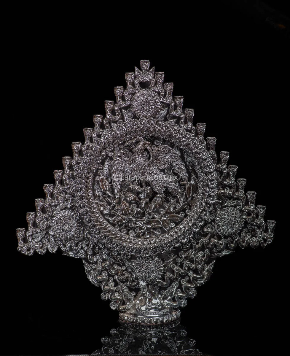 Black Glazed Candelabra with Mexican Emblem