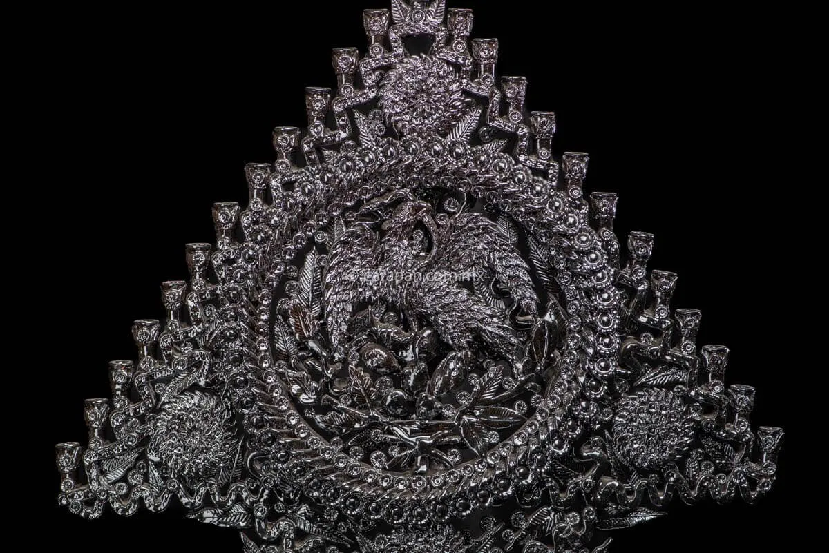 Black Glazed Candelabra with Mexican Emblem