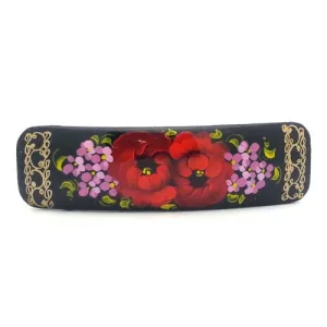 Black Rectangular Hair Clip with Flowers