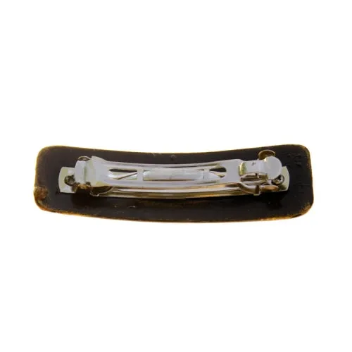 Black Rectangular Hair Clip with Flowers