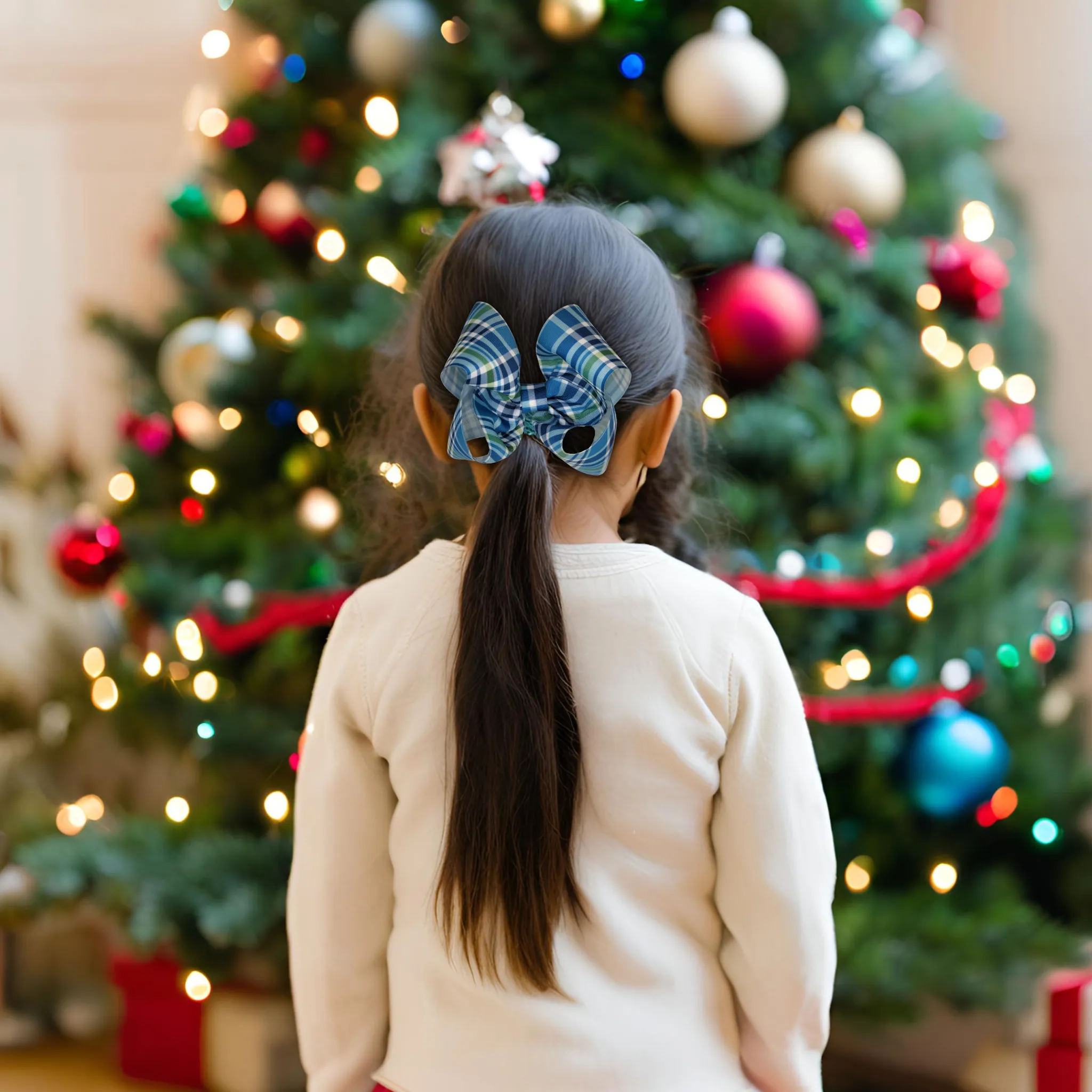 Blue Plaid | Ribbon Hair Bow