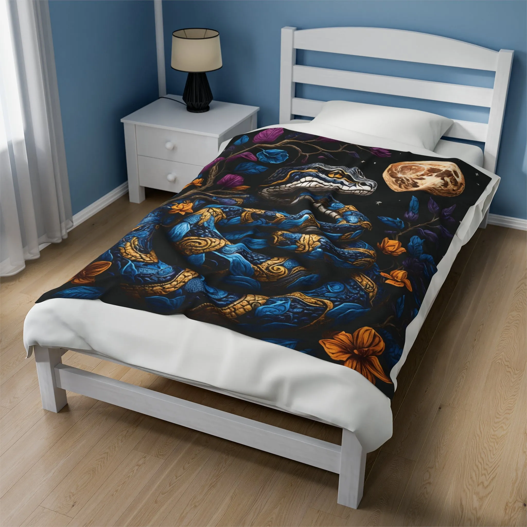 Blue Snake Velveteen Plush Blanket