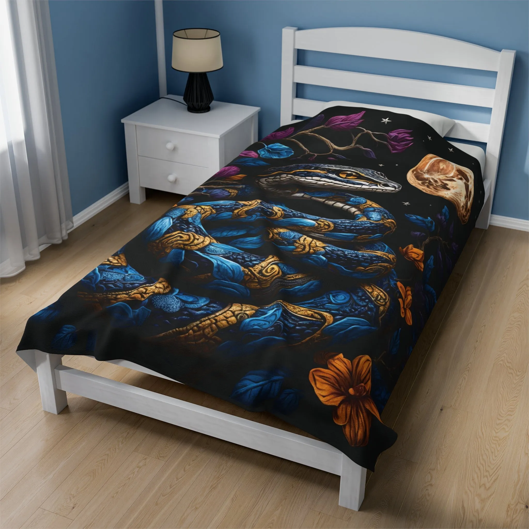 Blue Snake Velveteen Plush Blanket