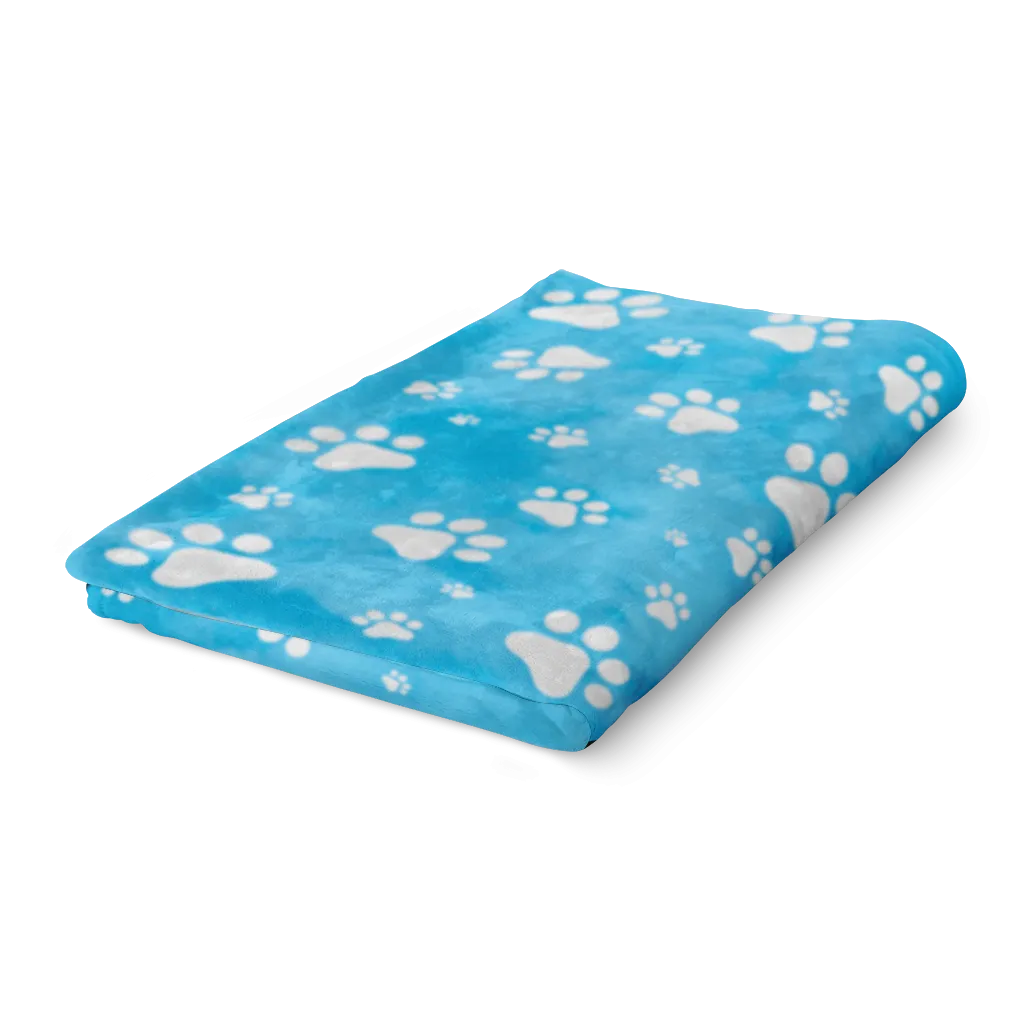Blue Watercolor Paw Prints Fleece Blanket