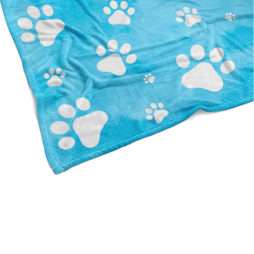 Blue Watercolor Paw Prints Fleece Blanket