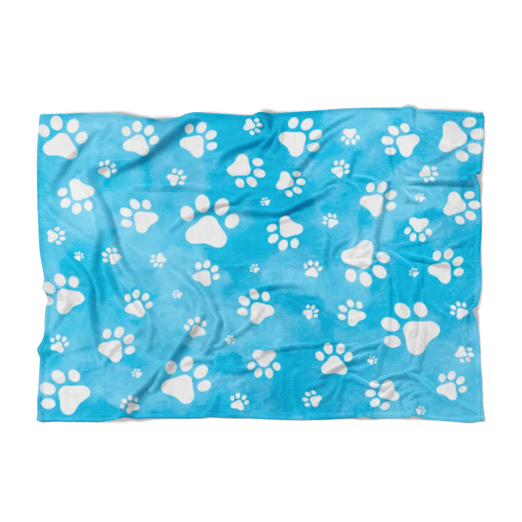Blue Watercolor Paw Prints Fleece Blanket