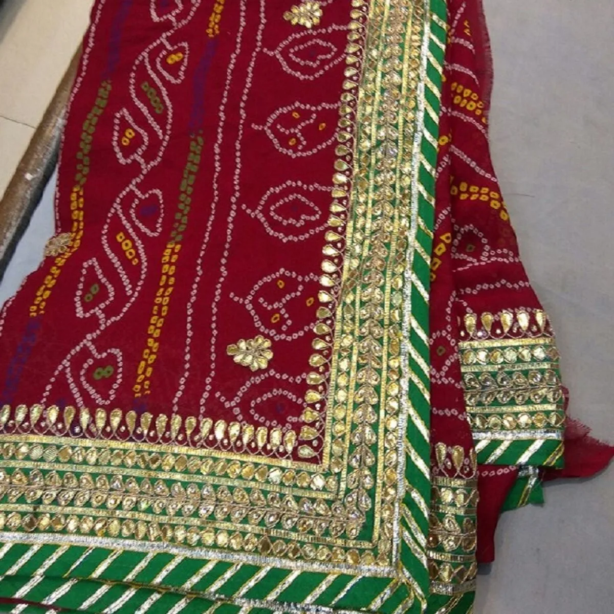 Bride Red Bandhej Gota Patti Saree for events