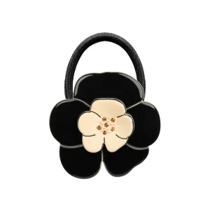 Camellia Crystal Ivory Black Hair Tie
