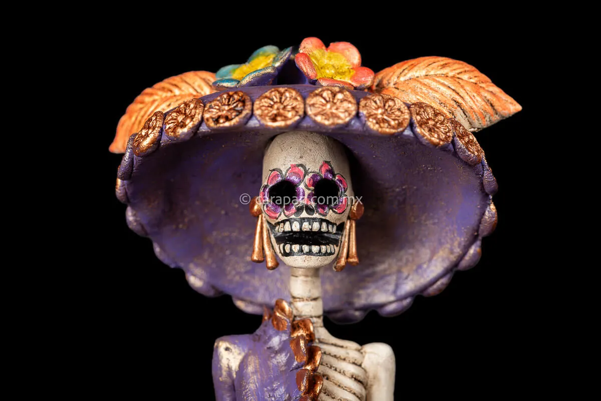 Catrina With One Sleeve Purple Dress Mexican Day of the Dead Sculpture