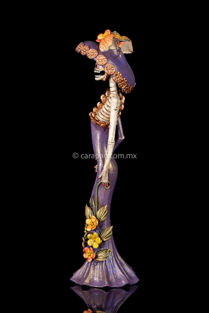 Catrina With One Sleeve Purple Dress Mexican Day of the Dead Sculpture