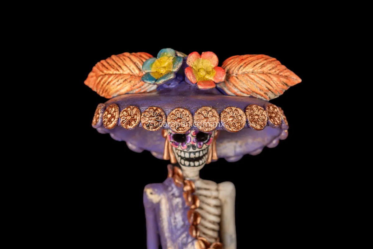Catrina With One Sleeve Purple Dress Mexican Day of the Dead Sculpture