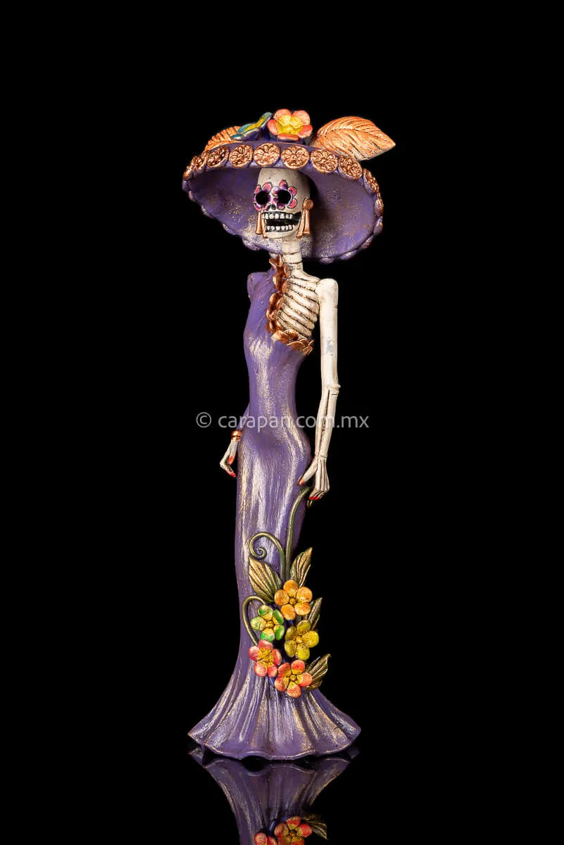 Catrina With One Sleeve Purple Dress Mexican Day of the Dead Sculpture
