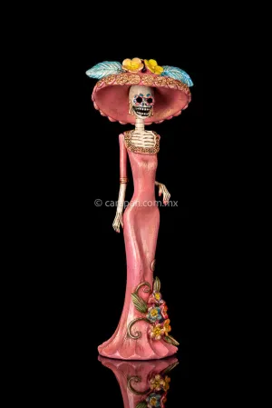 Catrina With Pink Dress Mexican Day of the Dead Sculpture