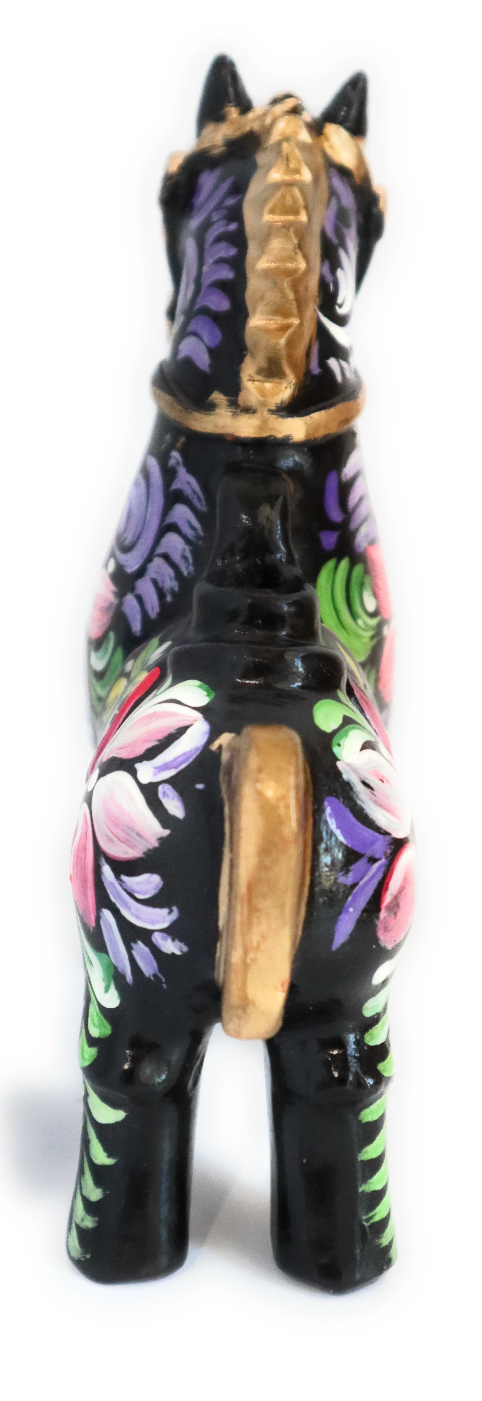 Ceramic Horse of Pucara or Caballo de Pucara Floral Embellished Black Color 7.5" Inch