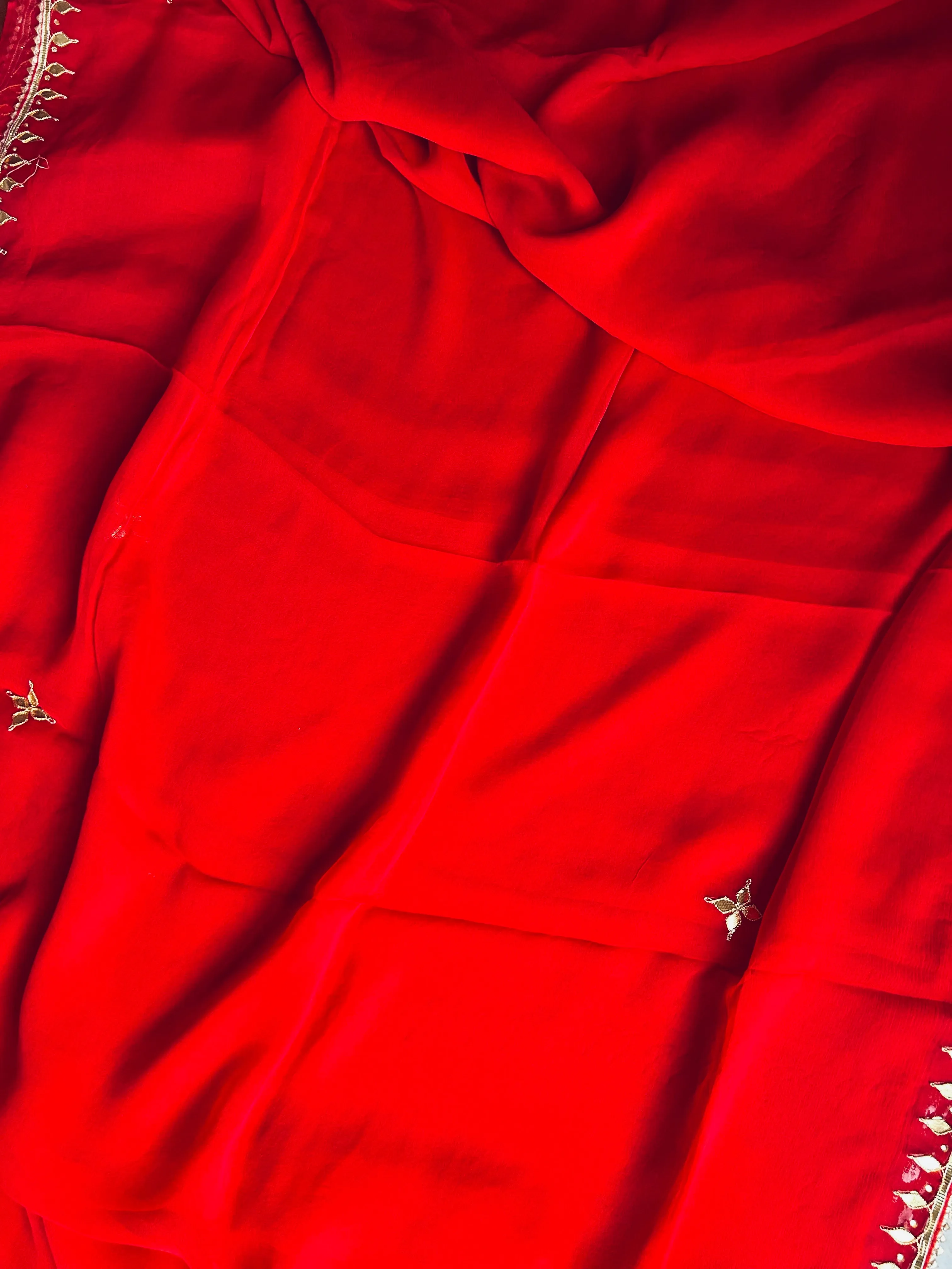 Chiffon Cherry Red Gota Patti Saree
