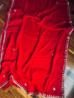 Chiffon Cherry Red Gota Patti Saree