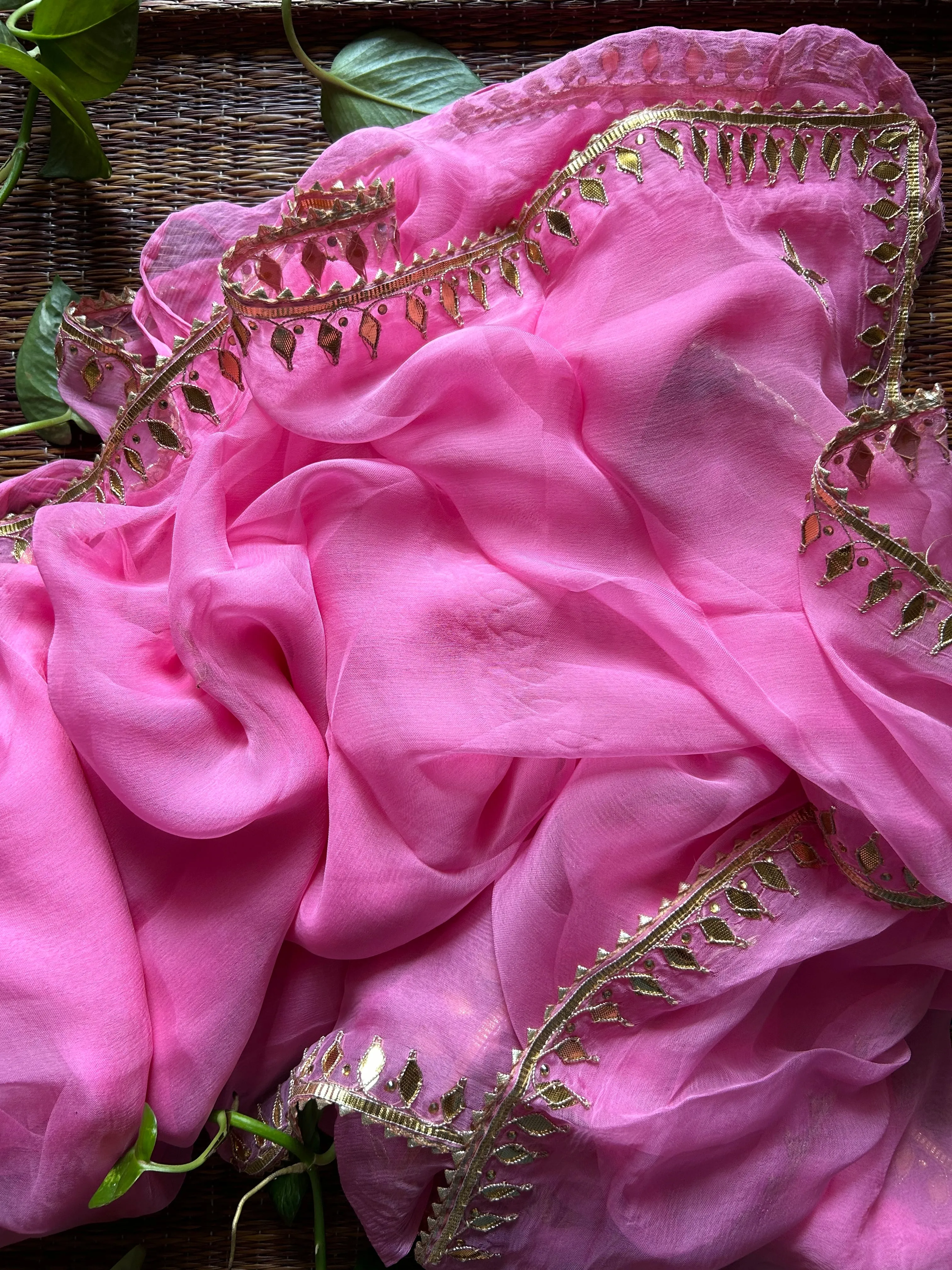 Chiffon Gota Patti Saree In Light Pink