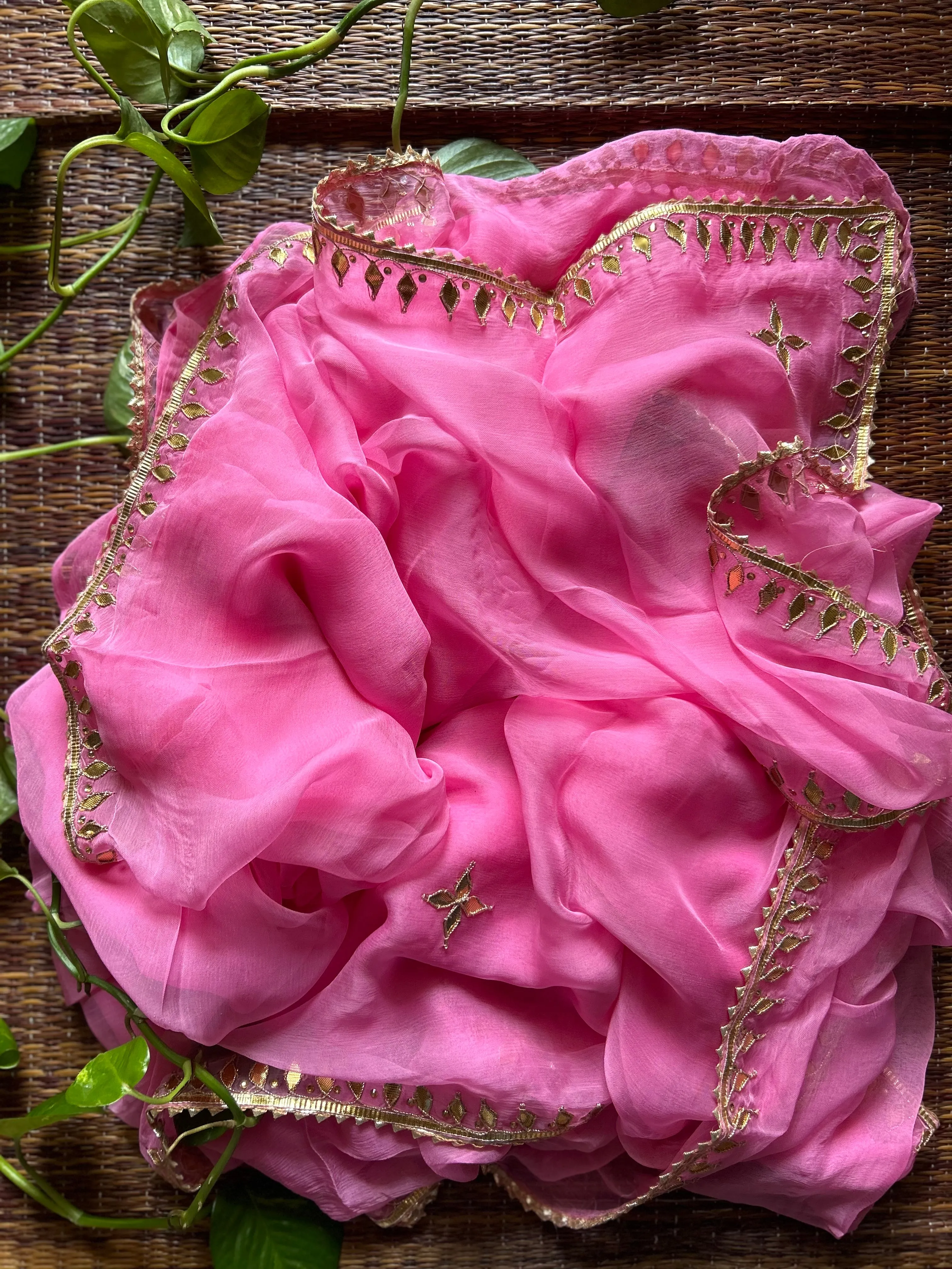 Chiffon Gota Patti Saree In Light Pink
