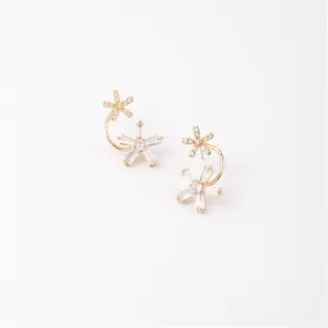 Cubic Zirconia & 18K Gold-Plated Double-Flower Stud Earrings
