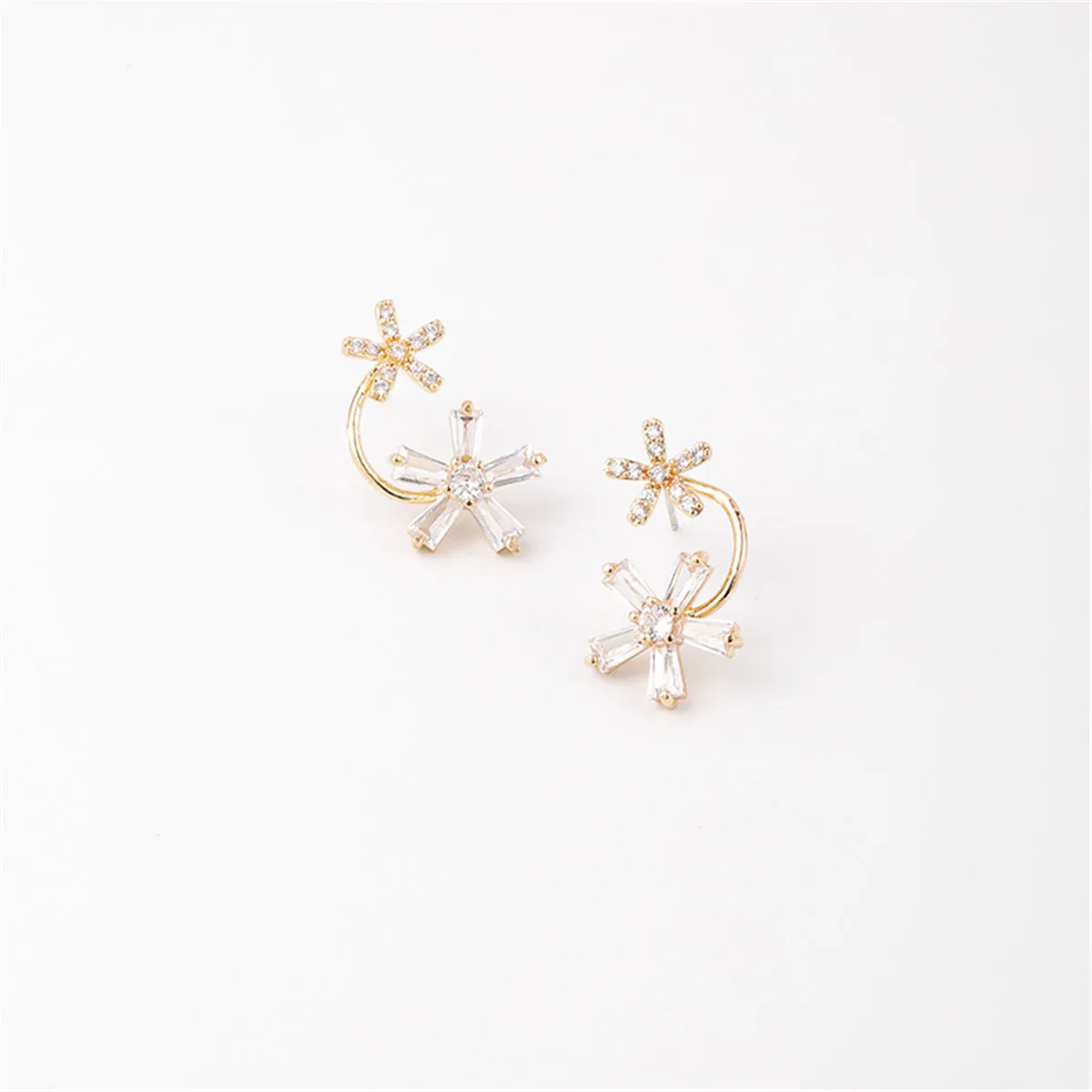 Cubic Zirconia & 18K Gold-Plated Double-Flower Stud Earrings
