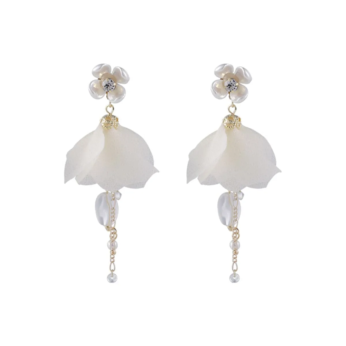 Cubic Zirconia & Pearl Floral Petal Drop Earrings