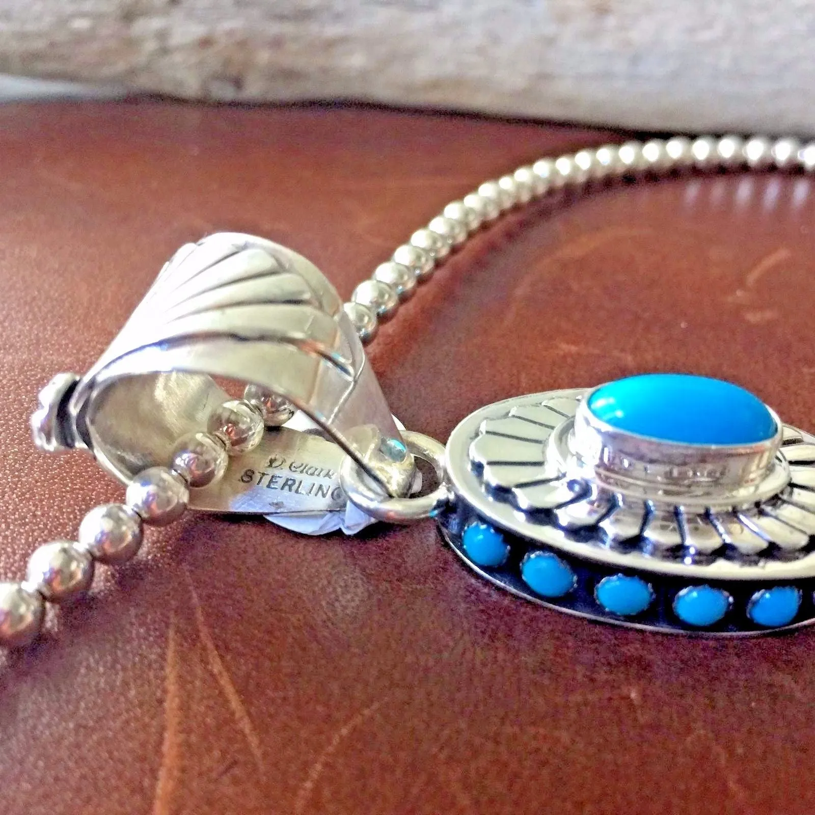 Danny Clark Signed Unique Sleeping Beauty Turquoise Cluster Necklace and Pendant