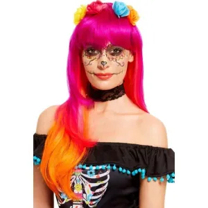Day Of The Dead Wig, Pink And Orange