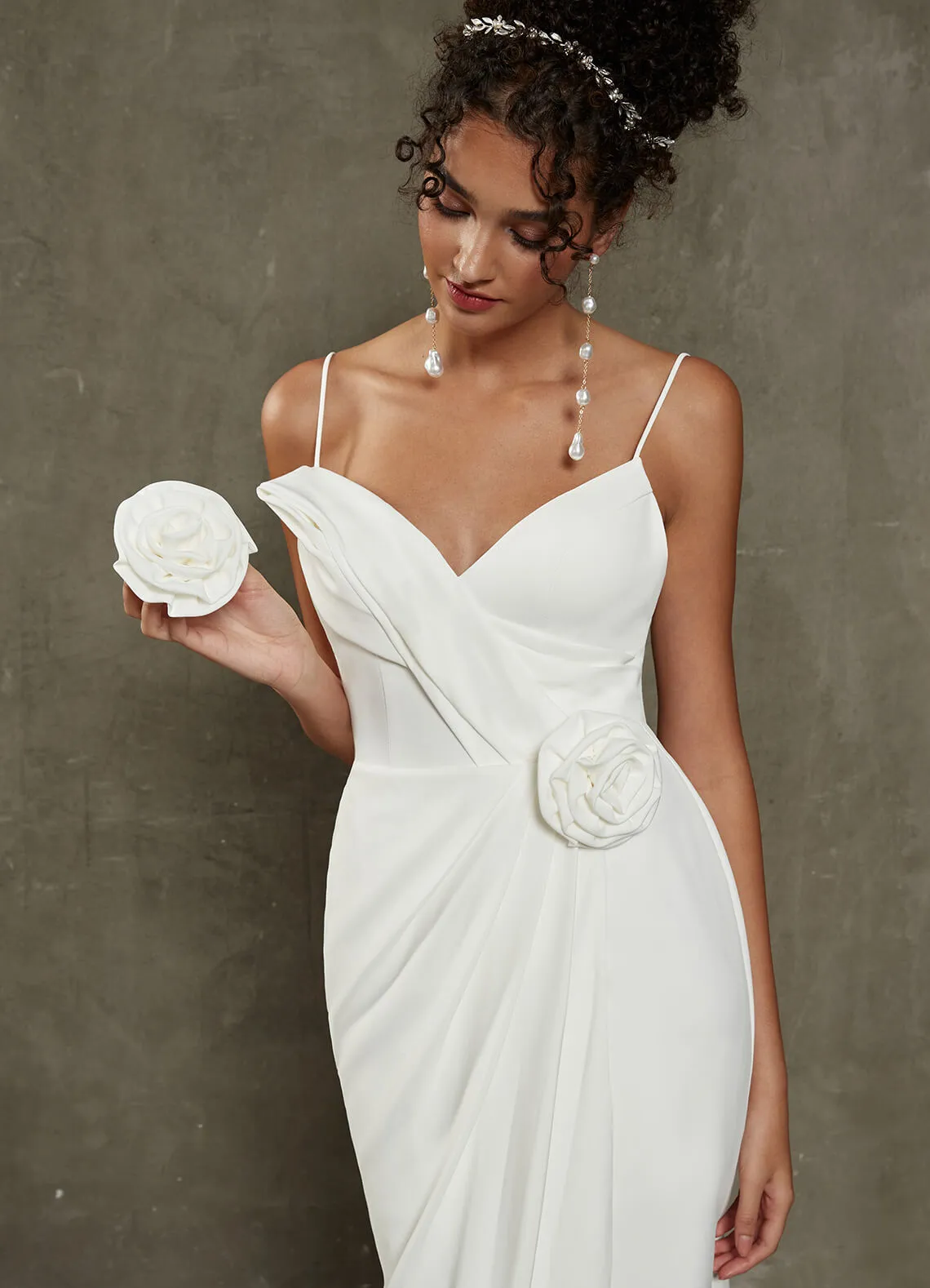 Diamond White 3D Flower Double FDY High Low Wedding Dress for Brides