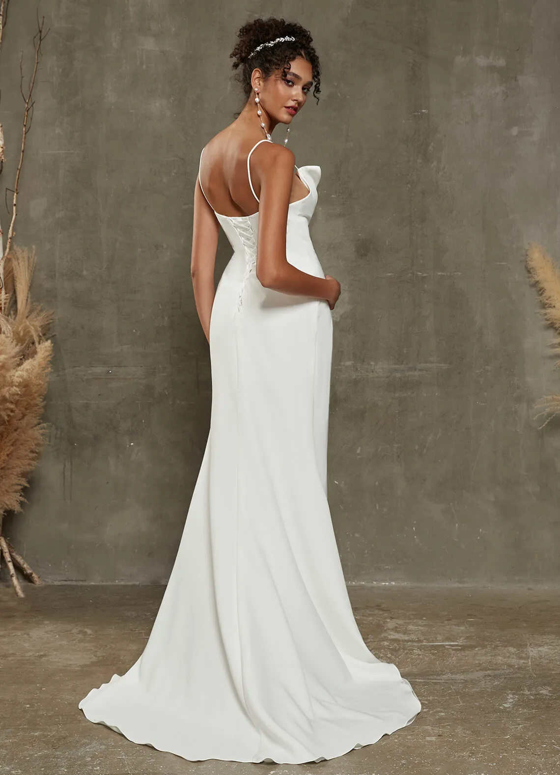 Diamond White 3D Flower Double FDY High Low Wedding Dress for Brides