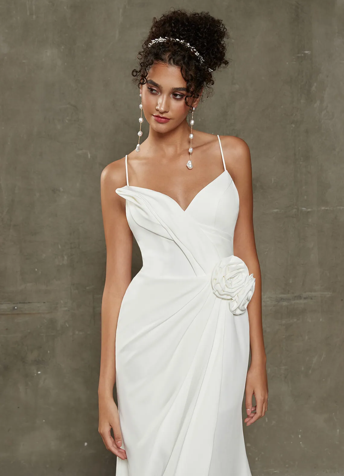 Diamond White 3D Flower Double FDY High Low Wedding Dress for Brides