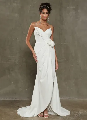 Diamond White 3D Flower Double FDY High Low Wedding Dress for Brides