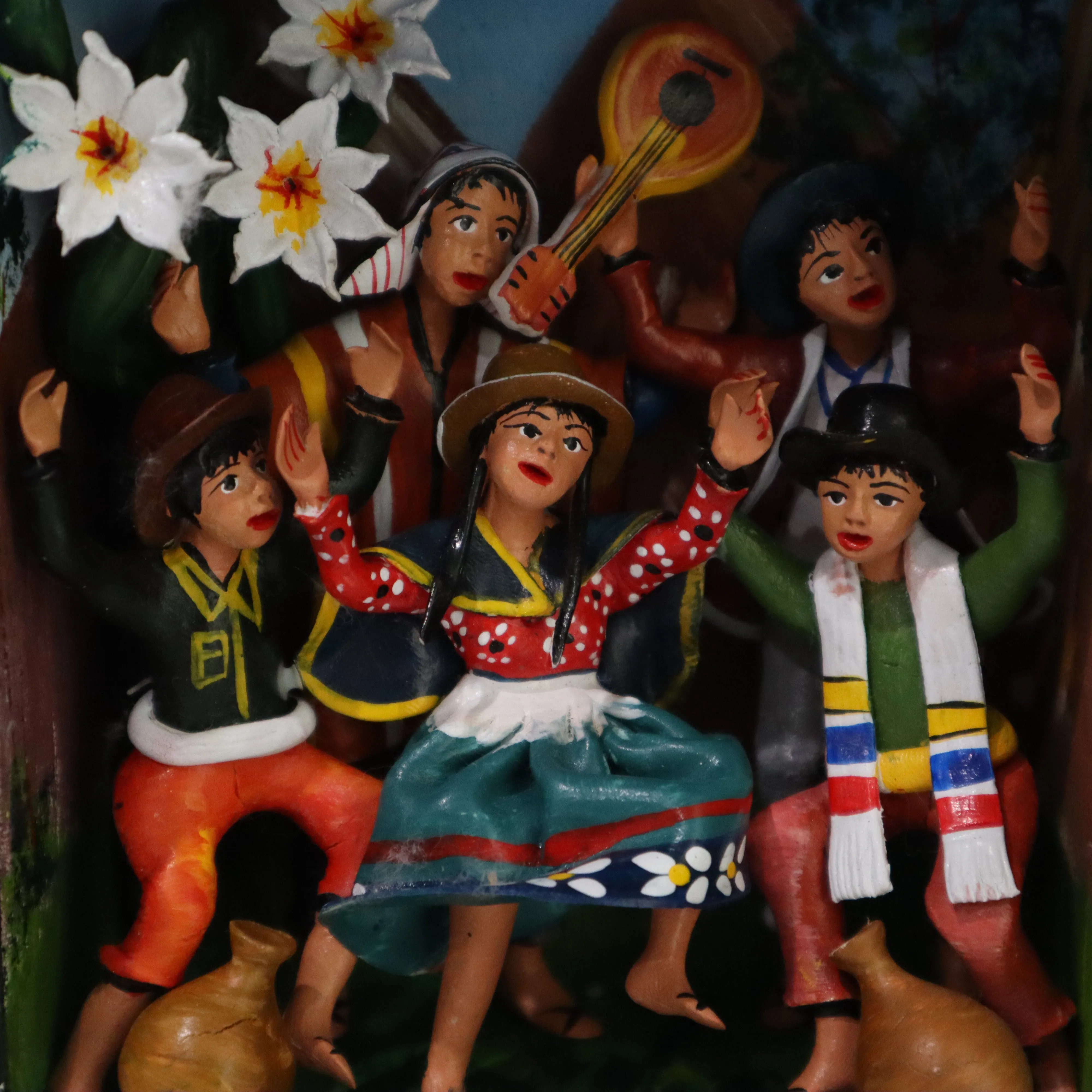 Diorama Retablo Wood Box. Regional Dance of The Andes. Peruvian Folk Art 7.5" Tall