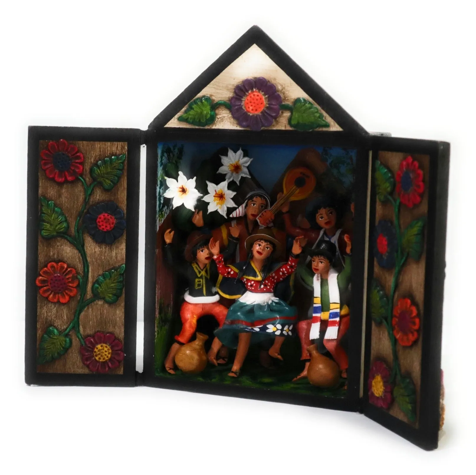 Diorama Retablo Wood Box. Regional Dance of The Andes. Peruvian Folk Art 7.5" Tall
