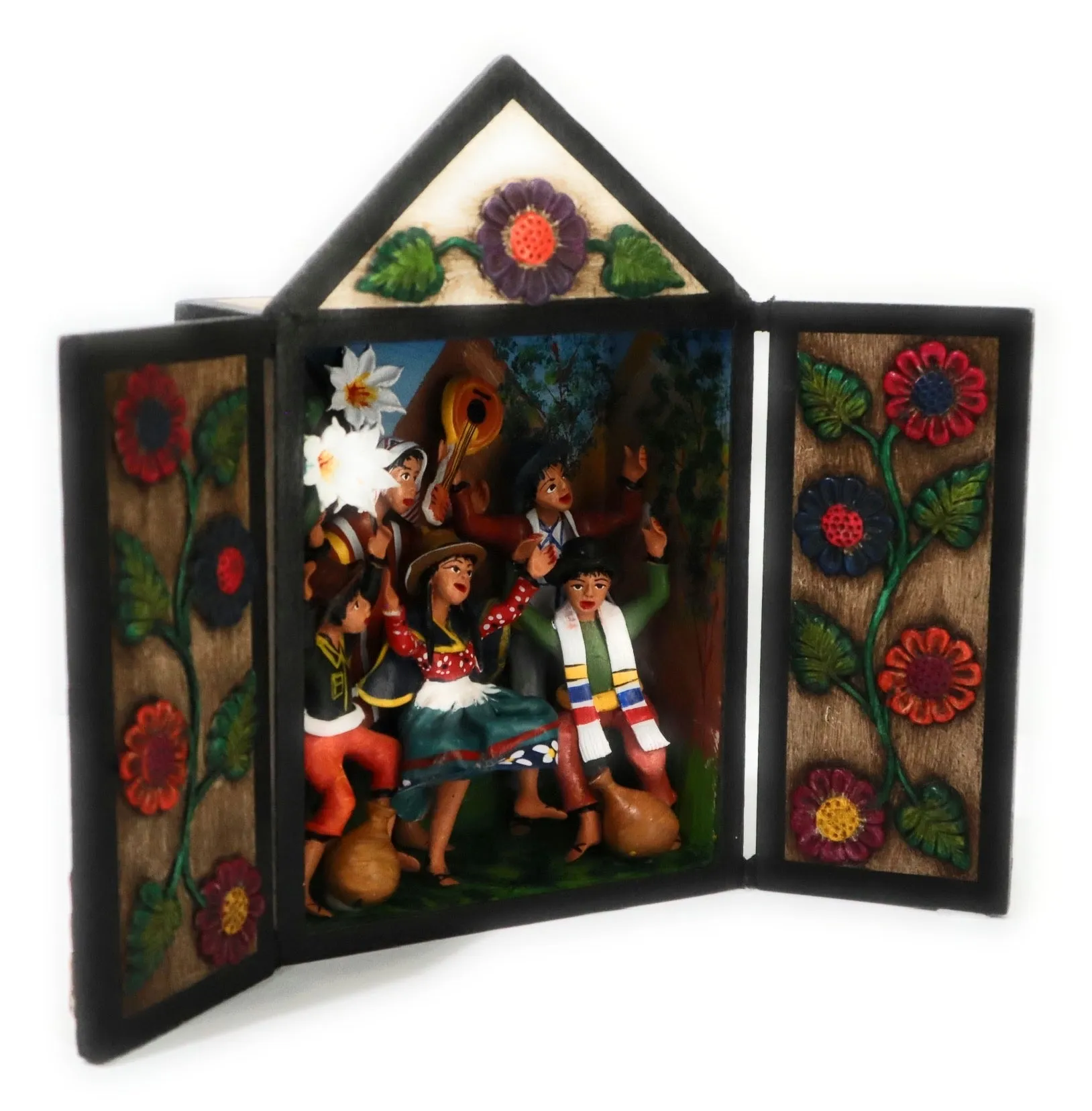 Diorama Retablo Wood Box. Regional Dance of The Andes. Peruvian Folk Art 7.5" Tall