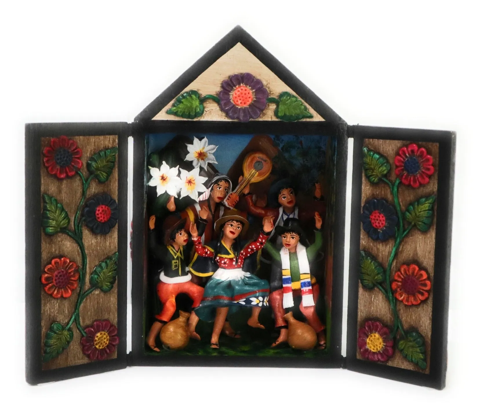 Diorama Retablo Wood Box. Regional Dance of The Andes. Peruvian Folk Art 7.5" Tall