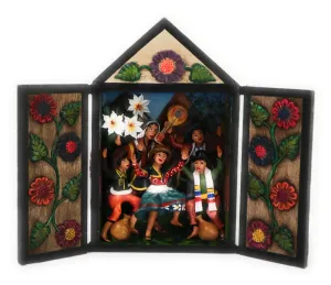 Diorama Retablo Wood Box. Regional Dance of The Andes. Peruvian Folk Art 7.5" Tall