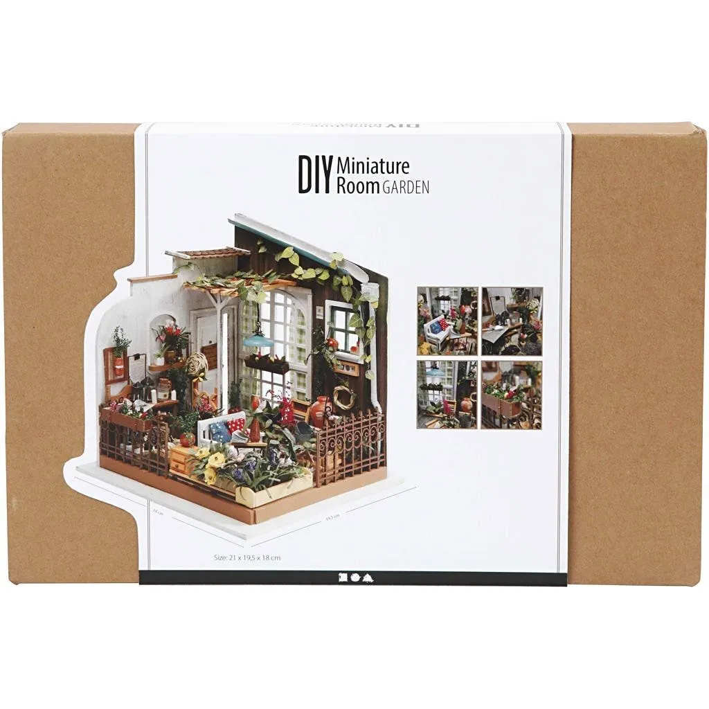 DIY Miniature Room Garden 21x19.5cm | Wooden Parts Dried Flowers Fabric Paper