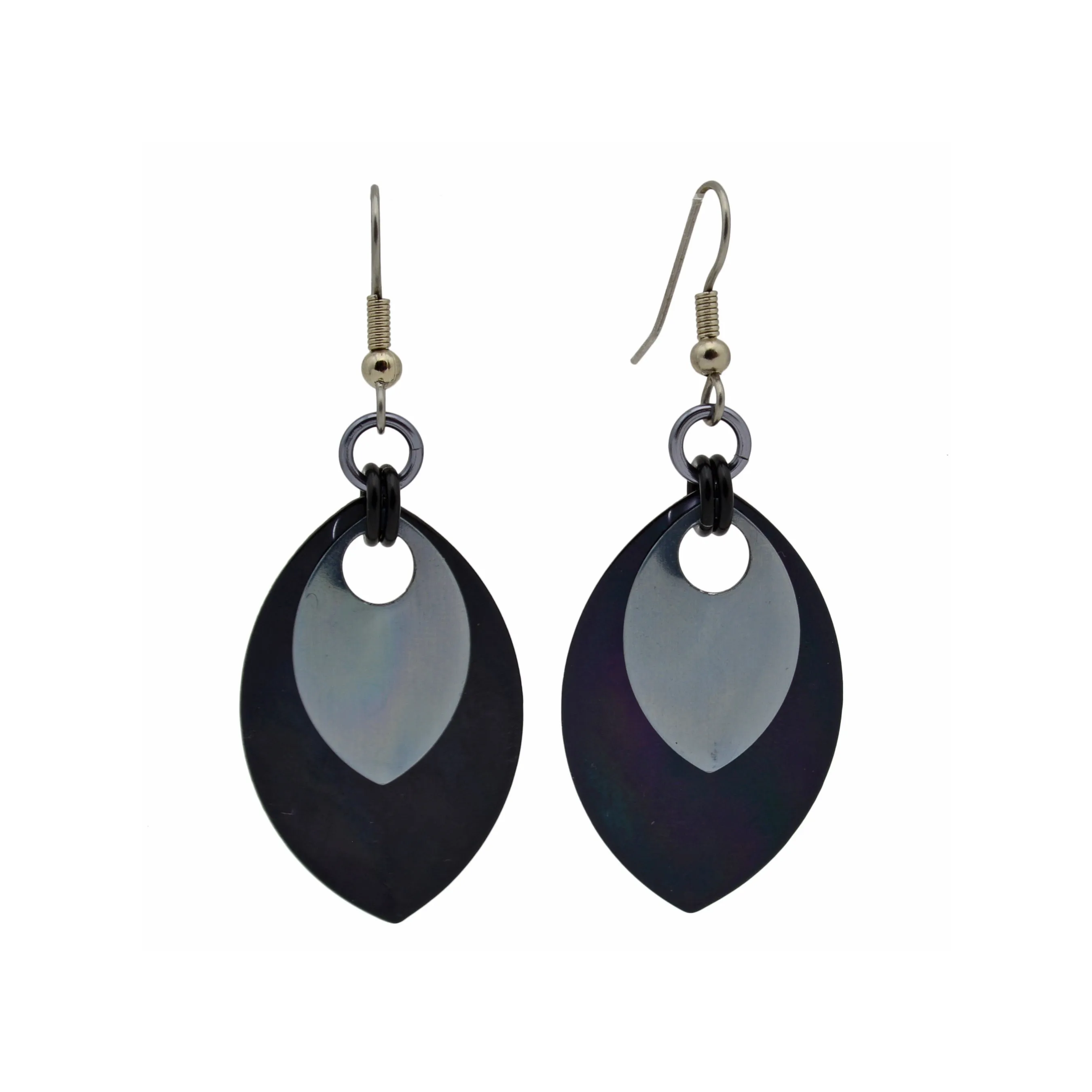 Double Leaf Earrings - Black & Grey