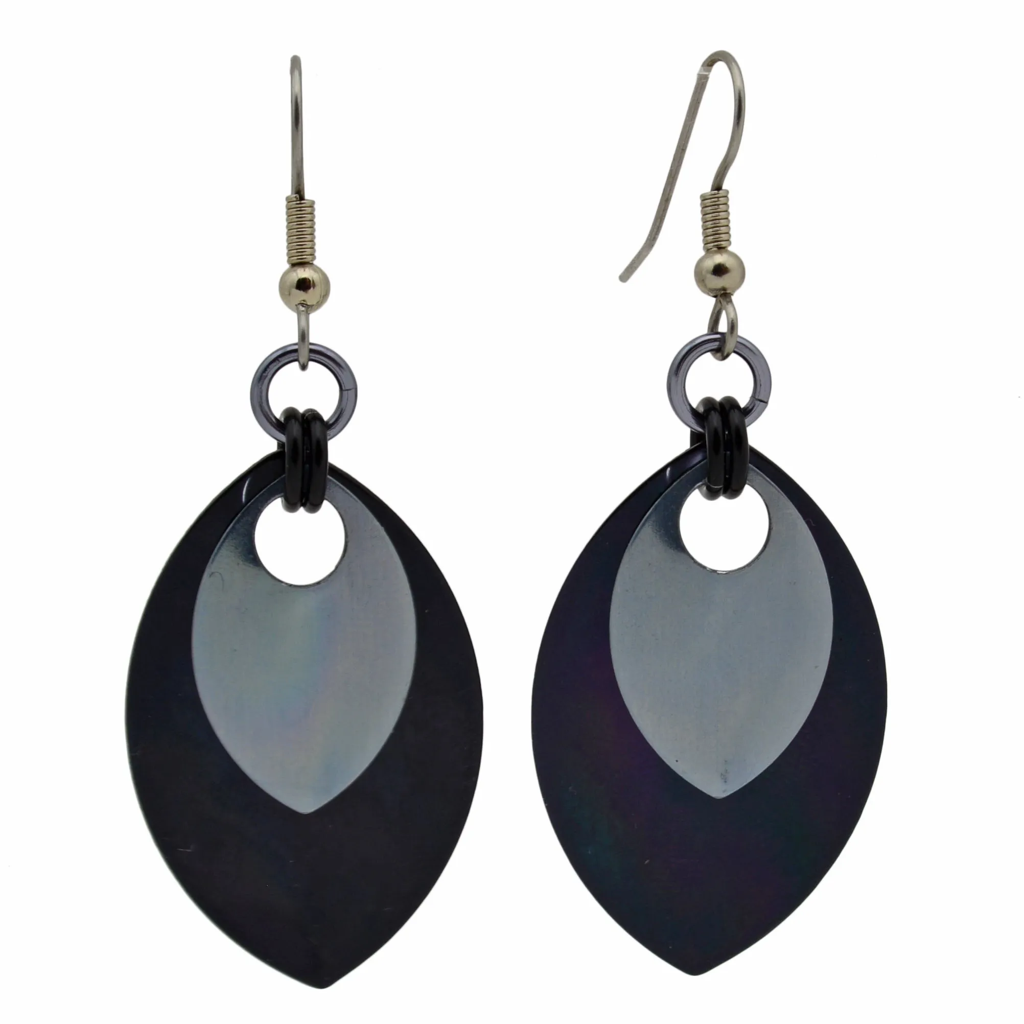 Double Leaf Earrings - Black & Grey
