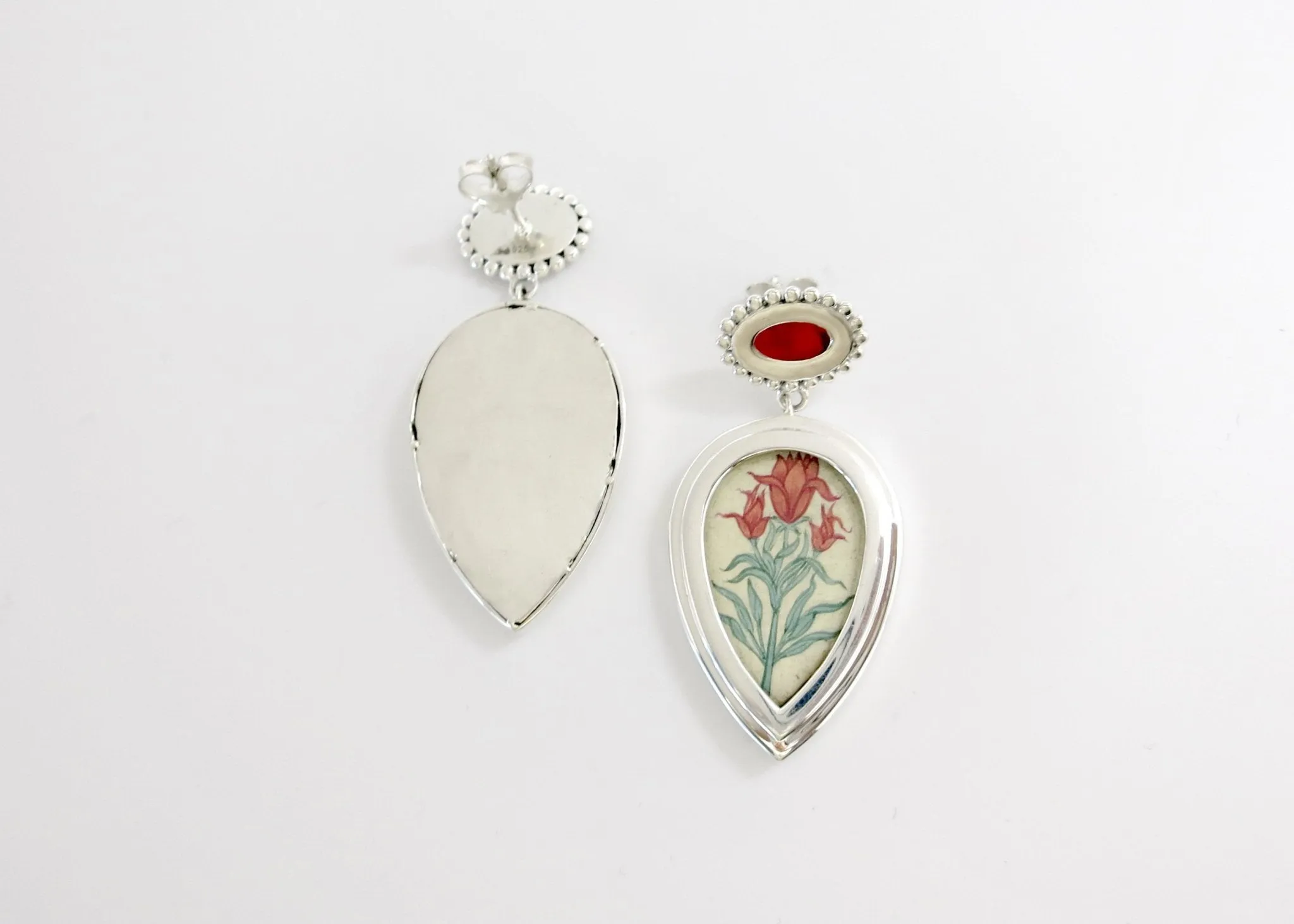 Elegant, asymmetrical, drop-shape, Mughal-inspired, lily earrings